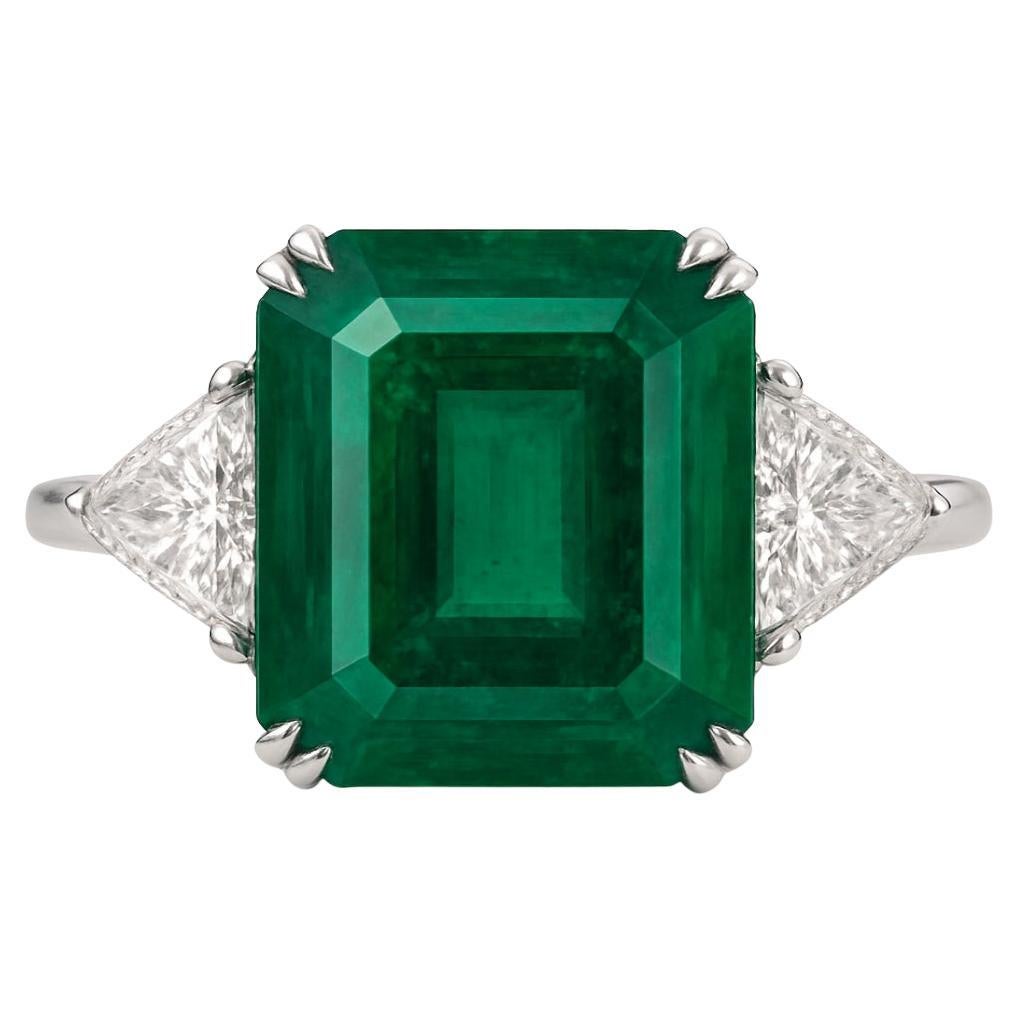 GRS Certified 10.39 Carat Minor Oil Natural Green Emerald Platinum Ring