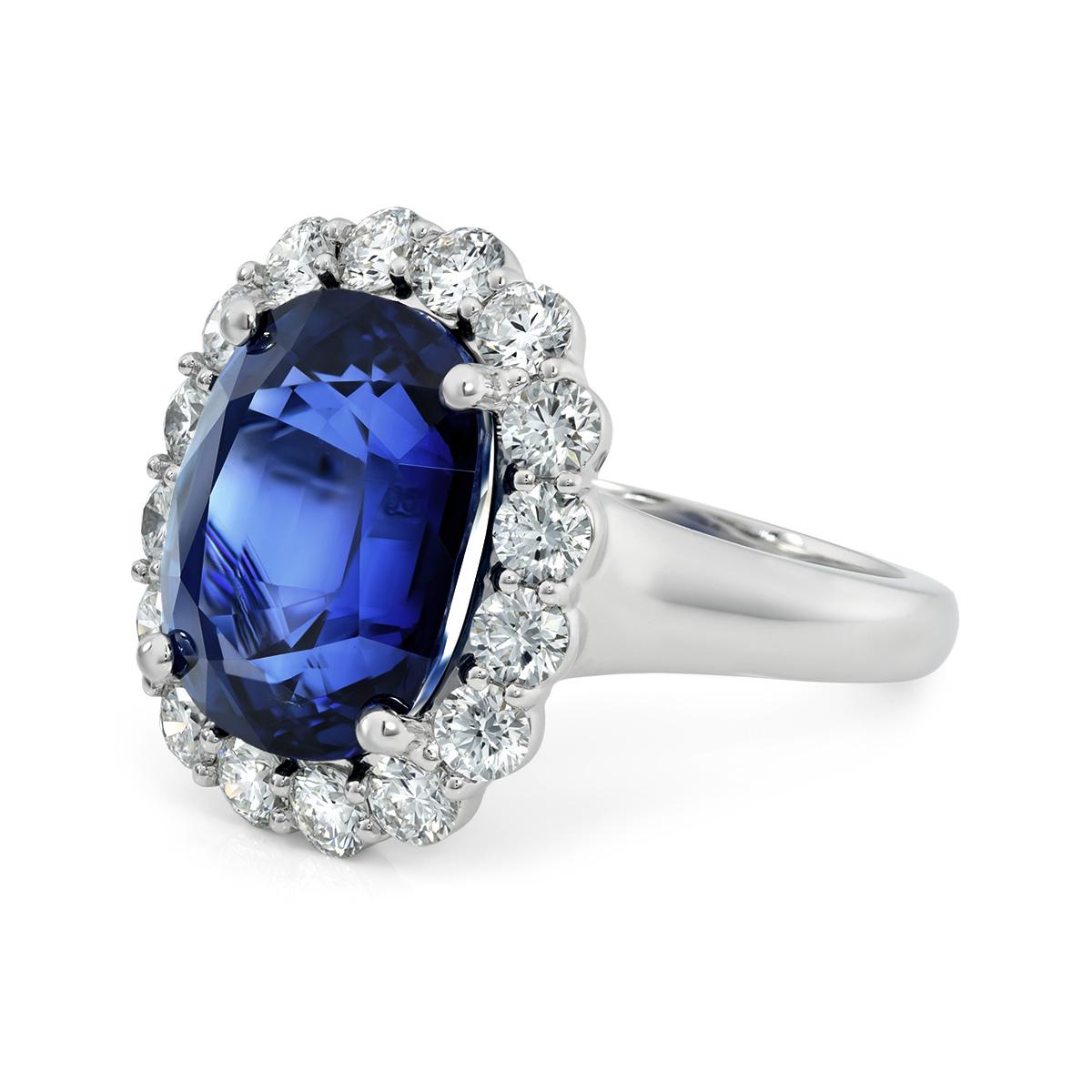 Mixed Cut GRS Certified 10.64 Carats Blue Sapphire Diamonds set in Platinum Ring For Sale