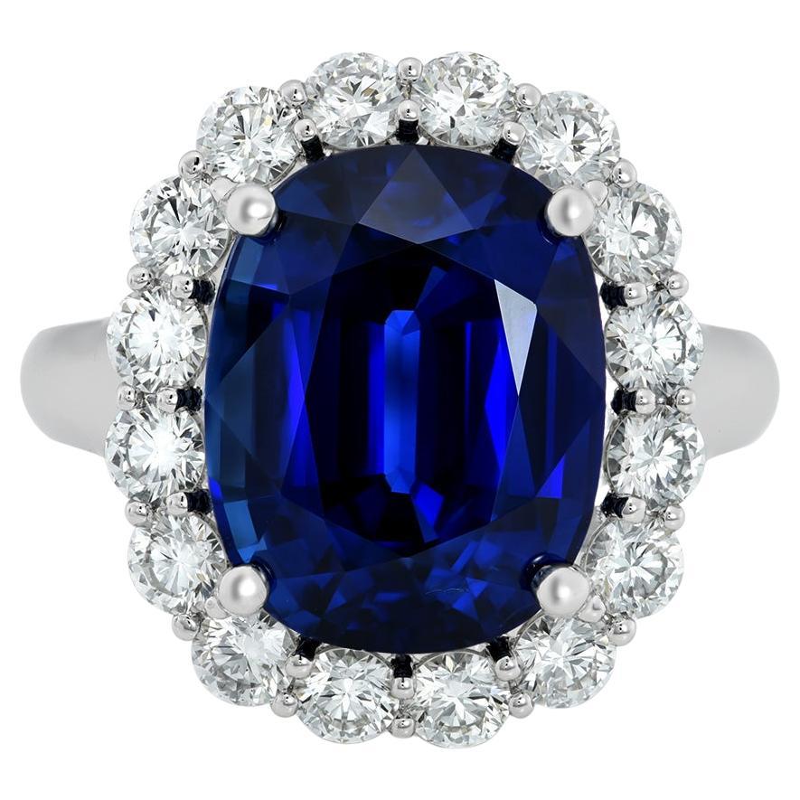 GRS Certified 10.64 Carats Blue Sapphire Diamonds set in Platinum Ring For Sale