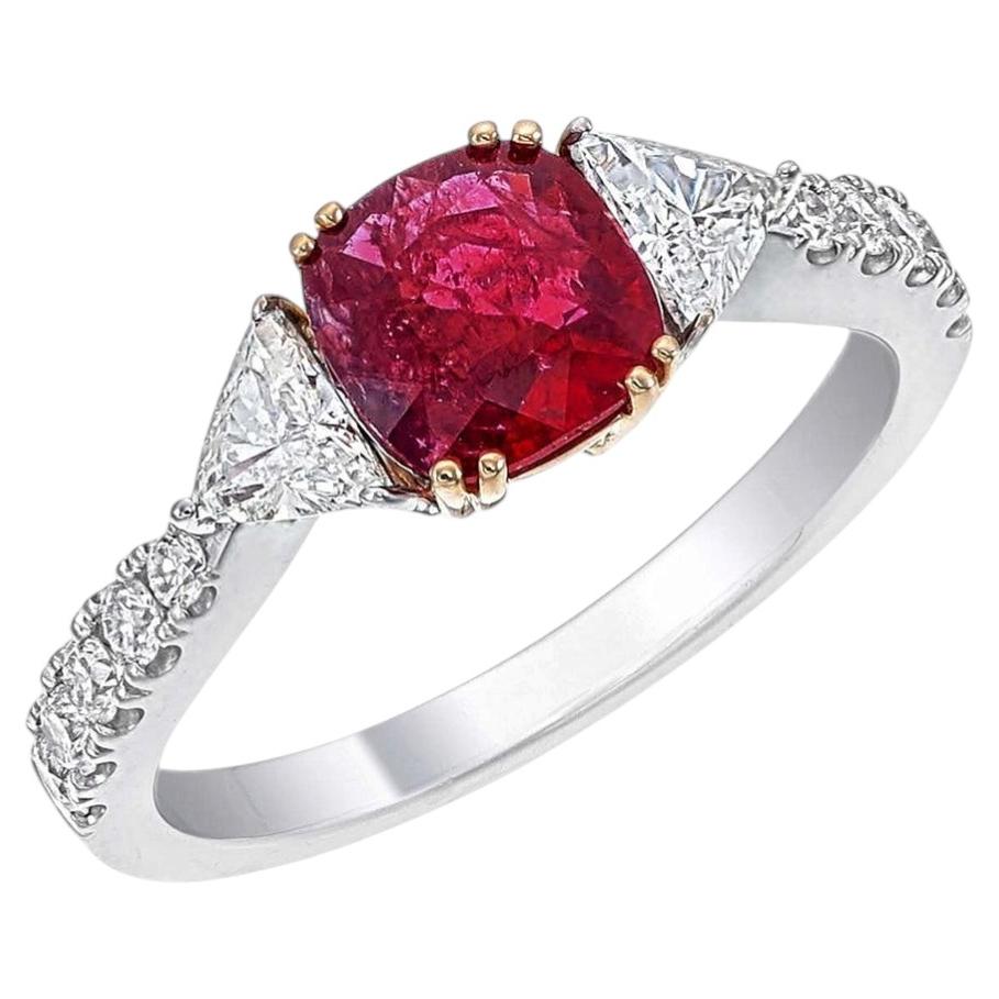 GRS Certified 1.07 Carat Burmese Ruby Diamond No Heat Pigeon Blood Ring in Gold
