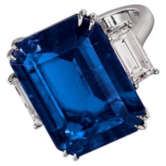 GRS Certified 8.28 Carat Burmese Emerald Cut Sapphire Diamond Platinum Ring
