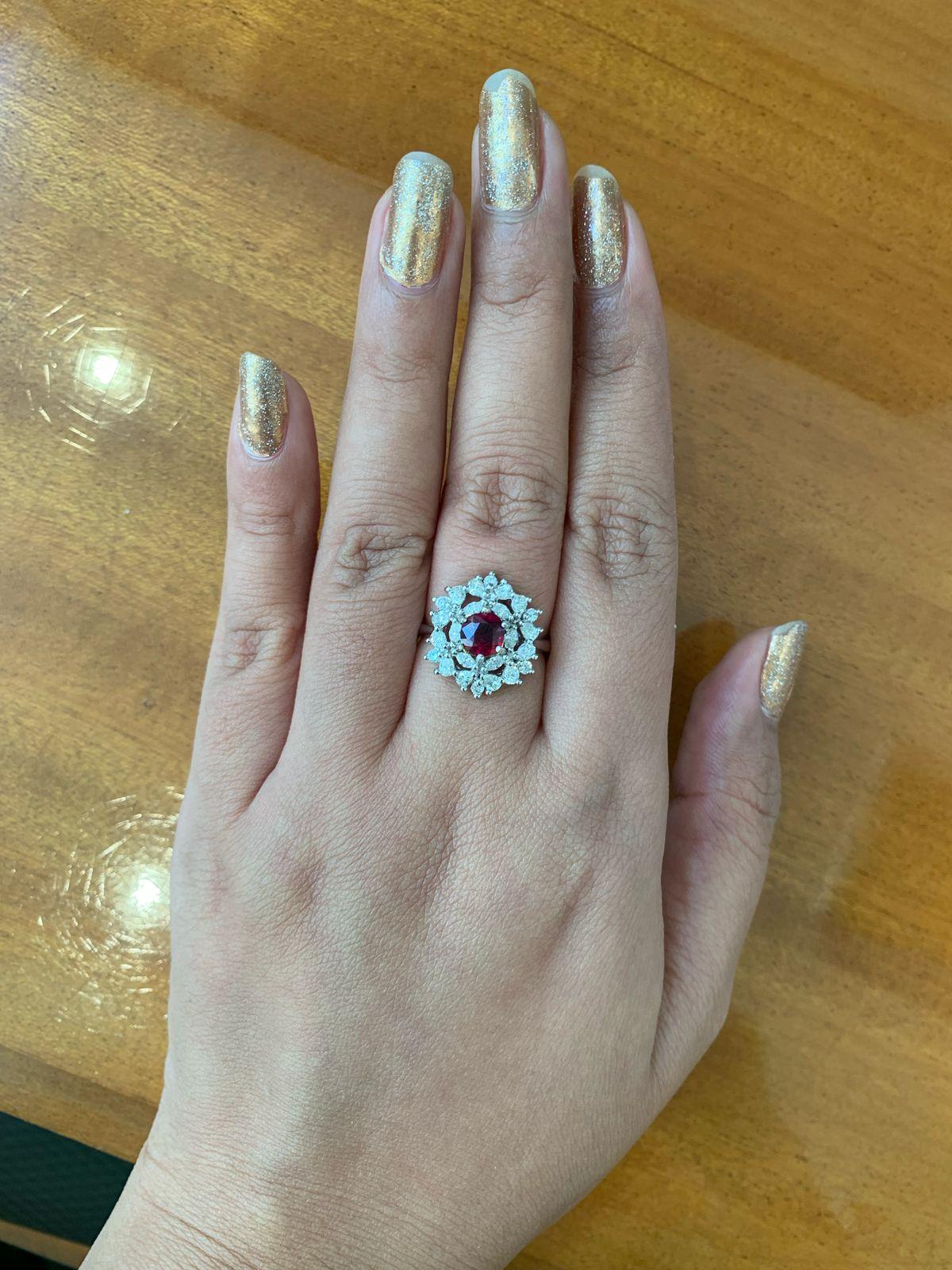 GRS Certified 1.08 Carat Burma Ruby Pigeon Blood Diamond Ring For Sale 3