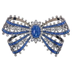 GRS Certified 10.85 Carat Burma Blue Sapphire Brooch in 18 Karat White Gold