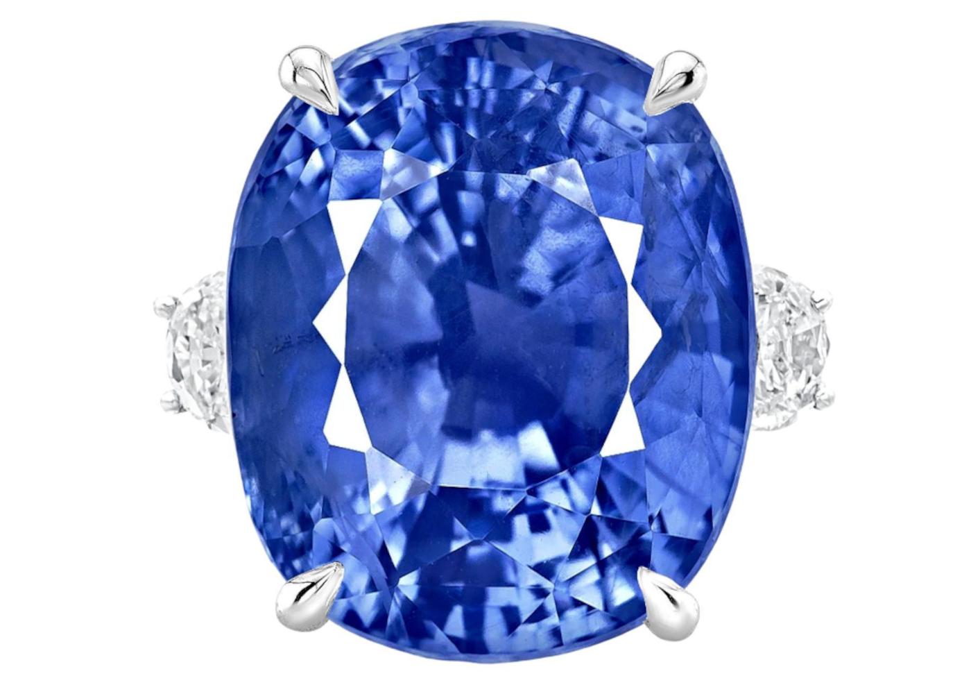 Modern GRS Certified 11 Carat Ceylon Cushion Sapphire UNHEATED Diamond Ring For Sale