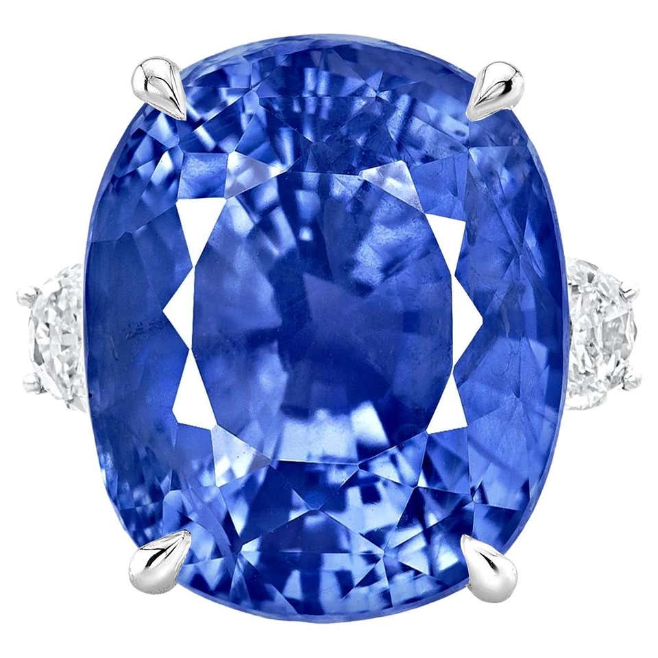 GRS Certified 5 Cts Ceylon Blue Sapphire with Diamond Ring in Platinum ...