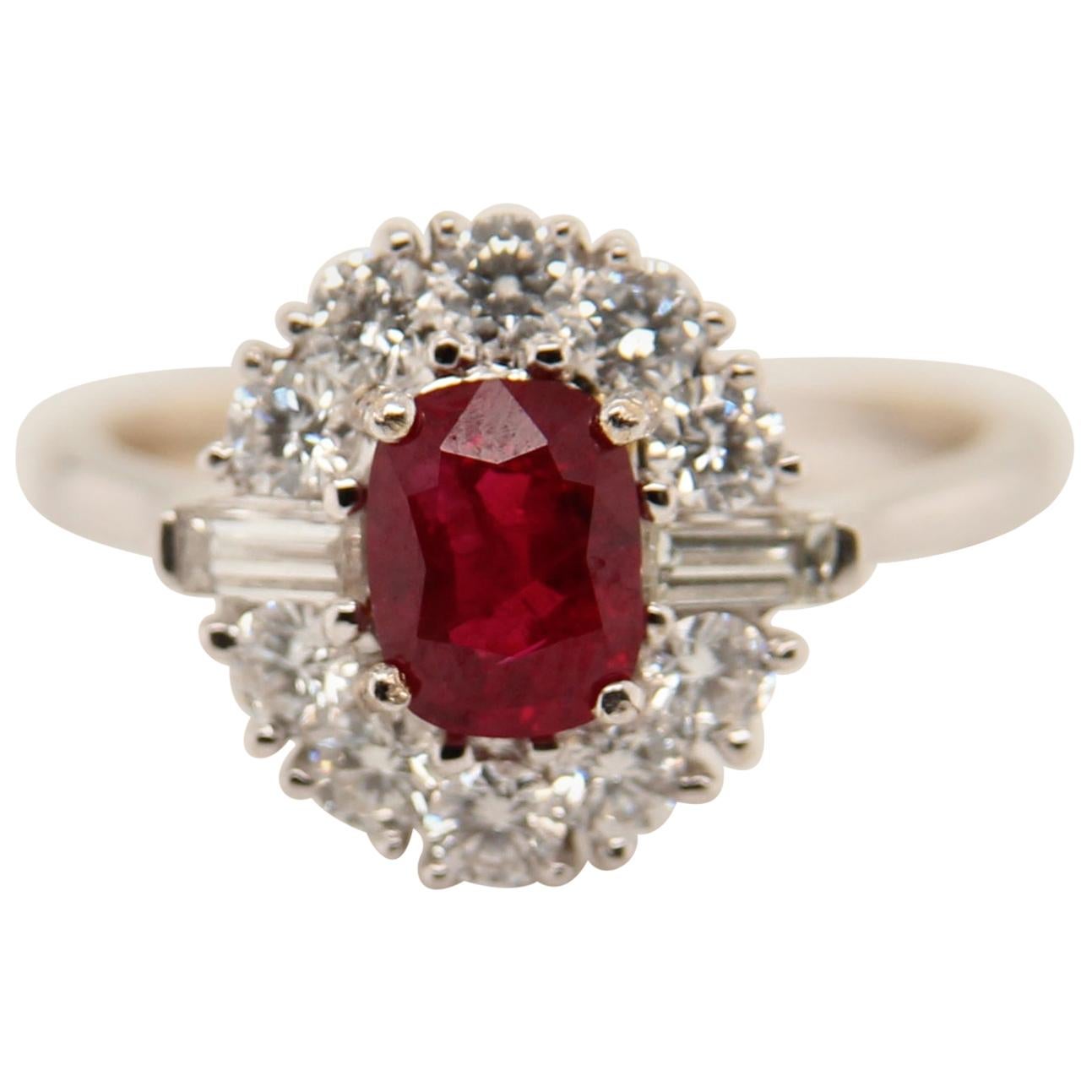 GRS Certified 1.10 Carat Burma Ruby Pigeon Blood Diamond 18 Karat Gold Ring