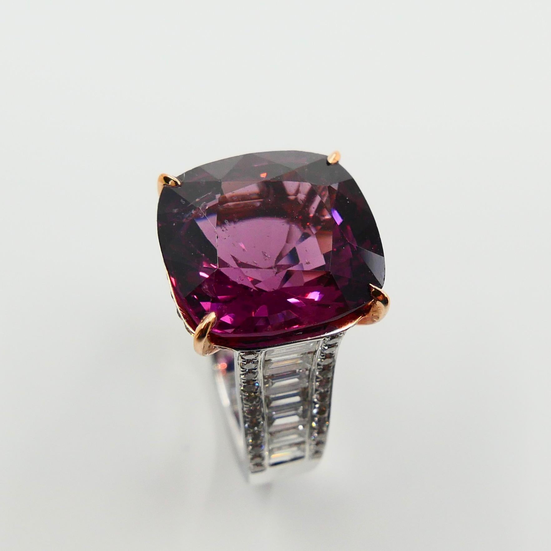 Contemporary GRS Certified 11.07 Carat Spinel and Diamond Ring, Pinkish Purple, Burma No Heat