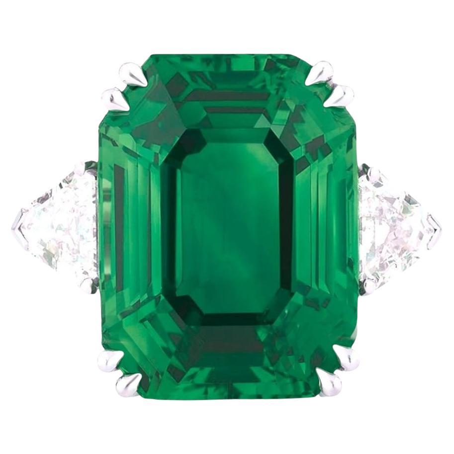 GRS Certified 11.21 Carat VIVID GREEN Emerald Diamond Ring