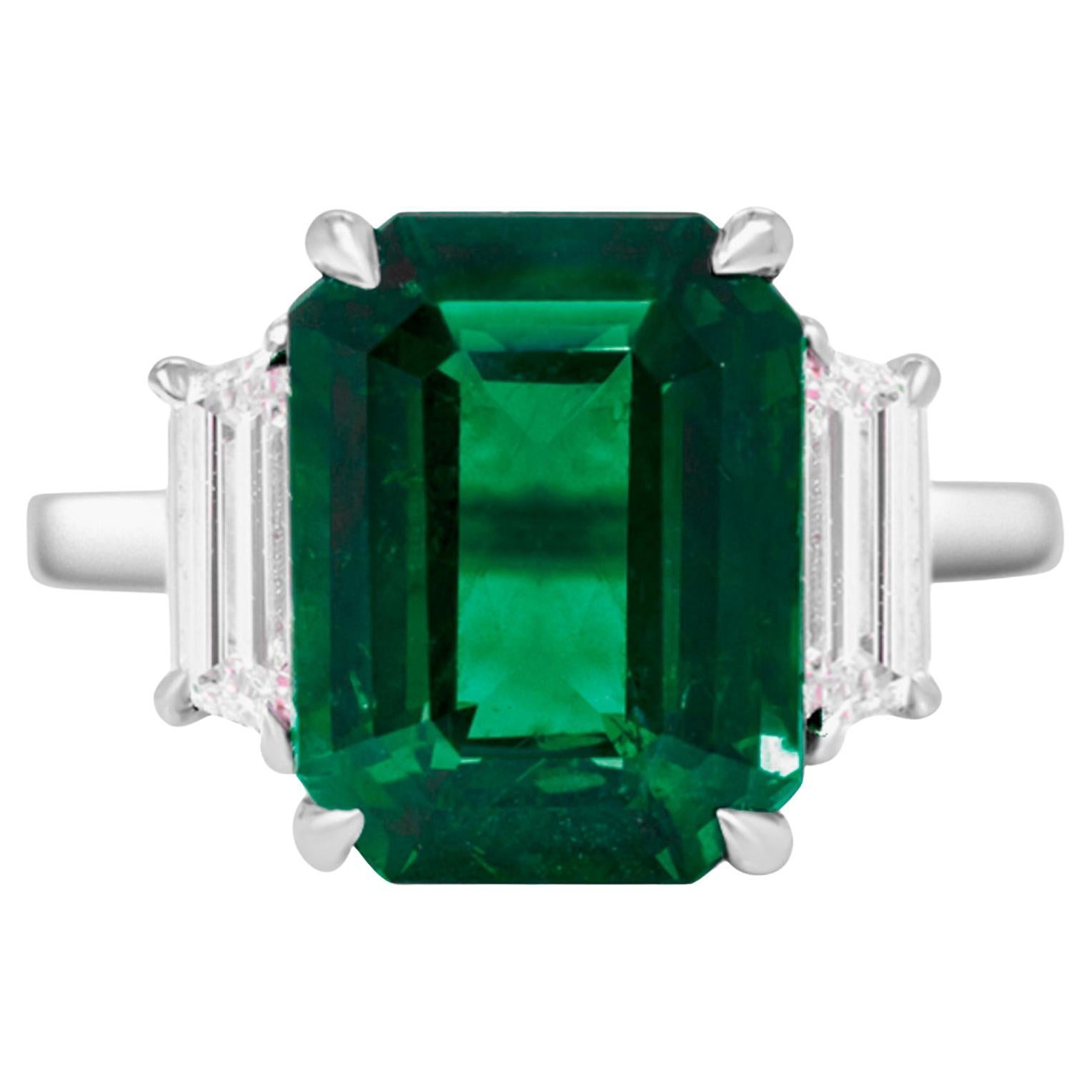 GRS Certified 11.21 Carat Vivid Green Oval Emerald MINOR OIL Diamond Ring For Sale