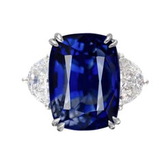 GRS Certified 12.88 Carat Cushion  Blue No Heat vivid Blue Sapphire Ring