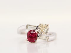 GRS Certified 1 Carat Burmese Pigeon Blood Ruby and Diamond 18K Gold Ring
