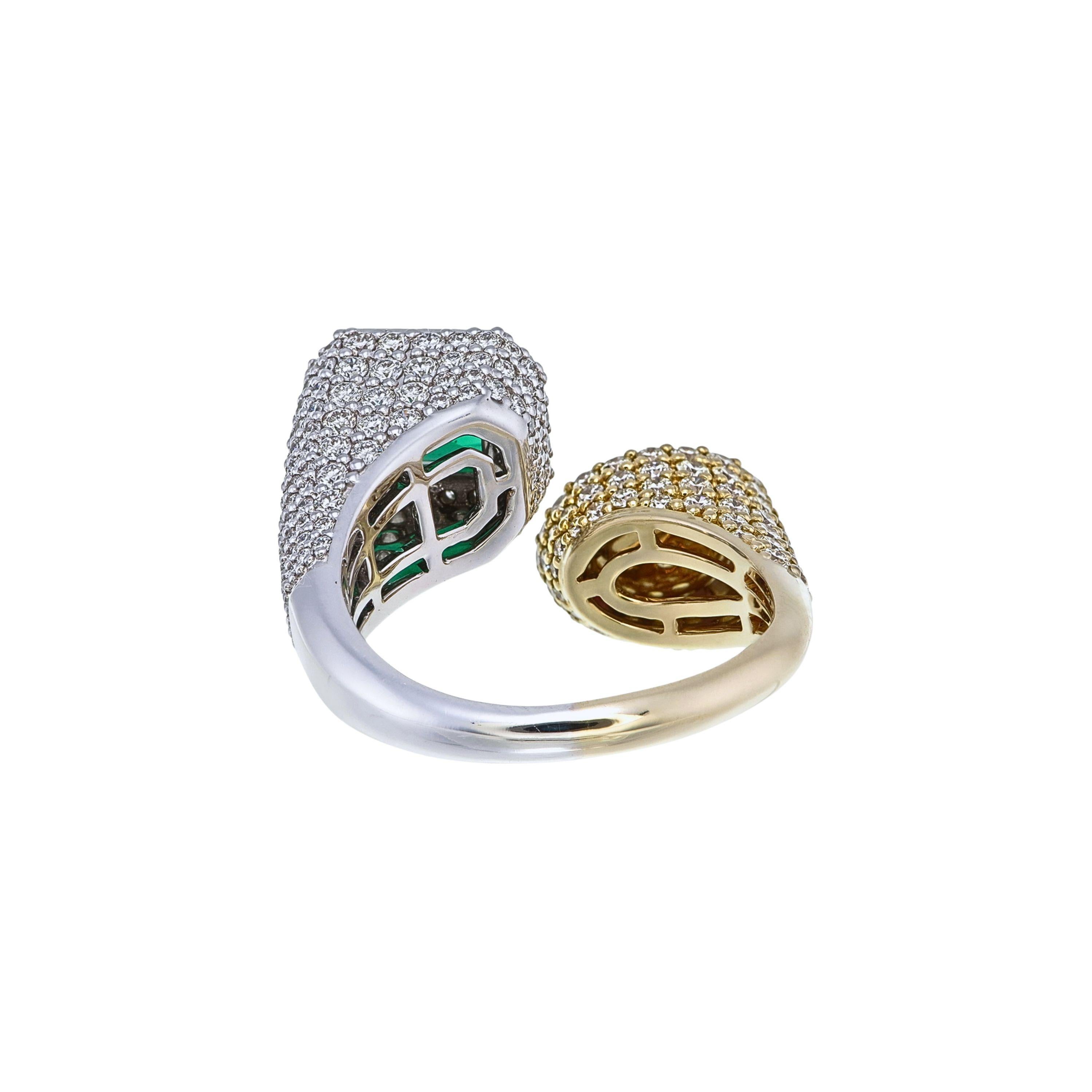 GRS-zertifizierter 1,13 Karat Vivid G. Smaragd & Fancy Gelber Diamant Toi et Moi Ring, Toi et Moi (Achteckschliff) im Angebot