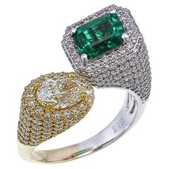 Anillo Toi et Moi Certificado GRS de 1,13 Quilates de Esmeralda G. Viva y Diamante Amarillo Fancy