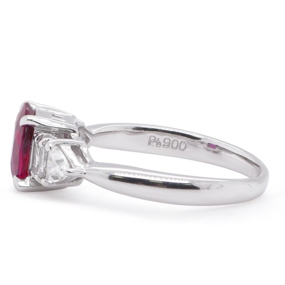 Art Nouveau GRS Certified 1.14 Carat Burma No Heat Pigeon Blood Ruby &Diamond Solitaire Ring