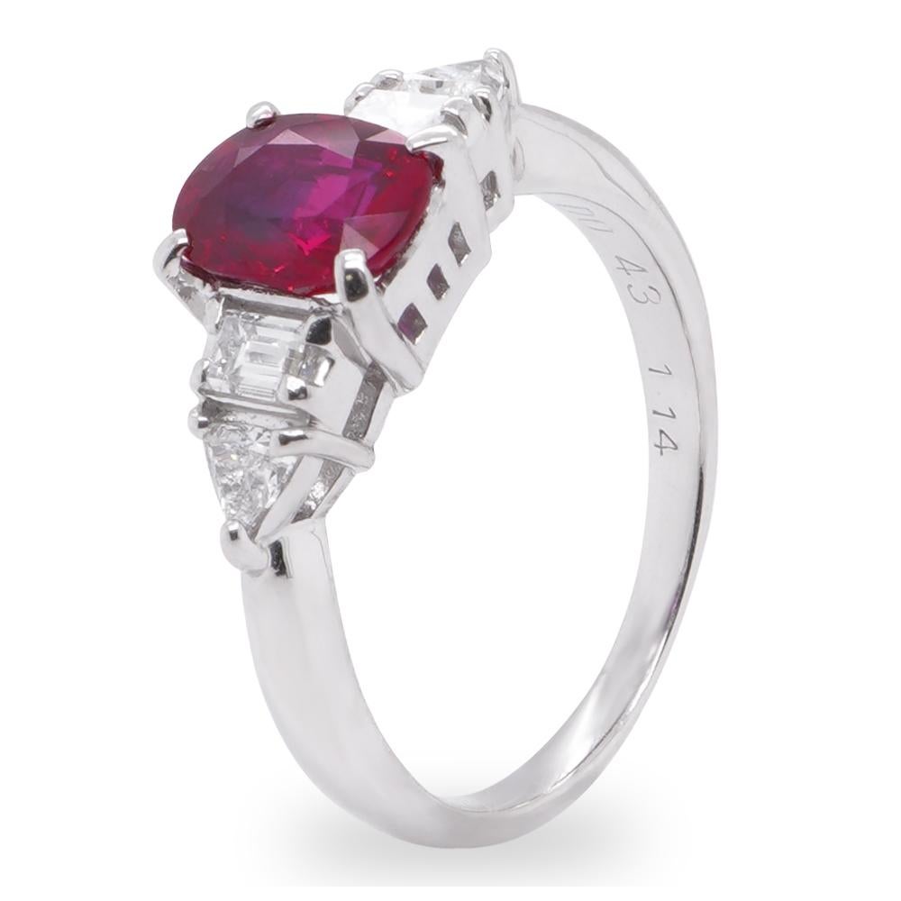 Oval Cut GRS Certified 1.14 Carat Burma No Heat Pigeon Blood Ruby &Diamond Solitaire Ring