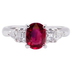 GRS Certified 1.14 Carat Burma No Heat Pigeon Blood Ruby &Diamond Solitaire Ring