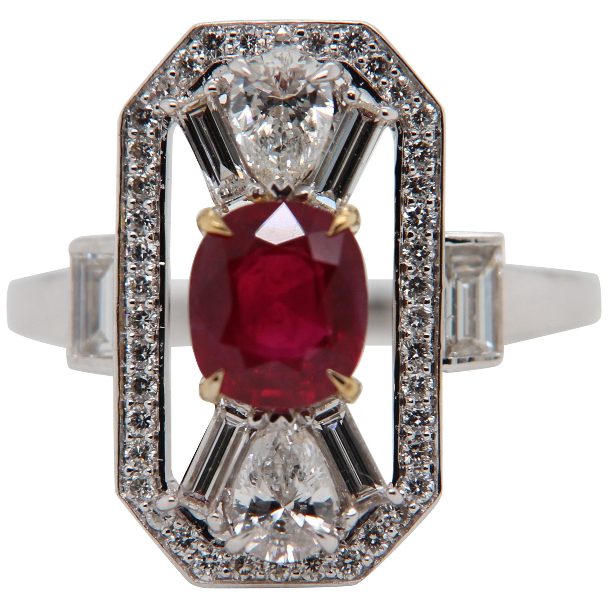 GRS Certified 1.16 Carat Pigeon Blood No Heat Ruby and Diamond Ring