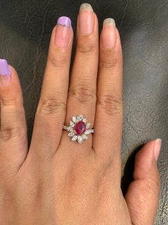 GRS Certified 1.17 Carat Burma No Heat Pigeon Blood Ruby Diamond Ring in 18K