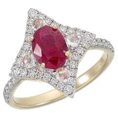 GRS Certified 1.17 Carat Burma No Heat Pigeon Blood Ruby Diamond Ring in 18K