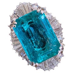 Bague en platine avec diamant émeraude naturelle de Colombie certifiée GRS de 11,73 carats