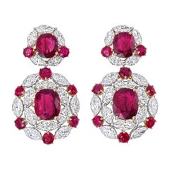 GRS Certified 11.88 Karat Burma Ruby And Diamond Earrings In 18 Karat White Gold