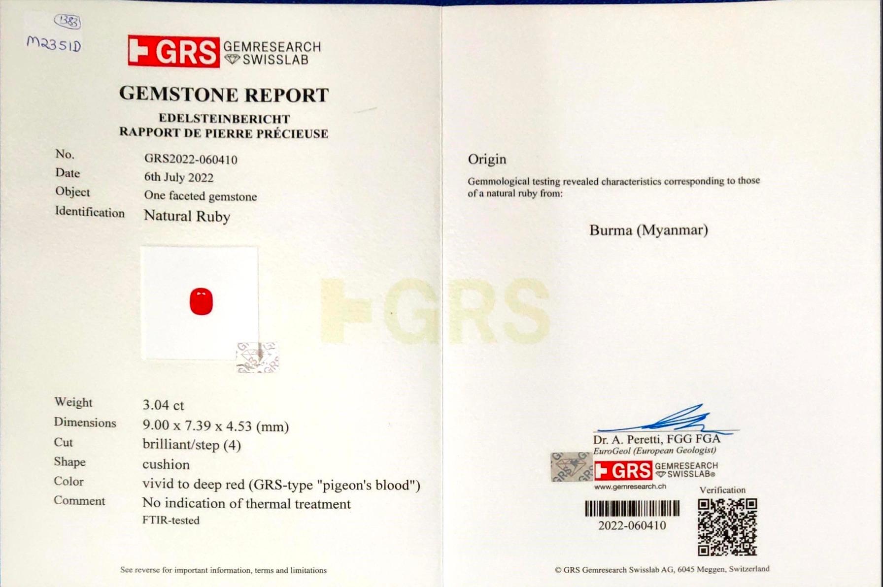 Donna Orecchini con rubino di Birmania e diamanti di 11,88 carati certificati GRS in oro bianco 18 carati in vendita