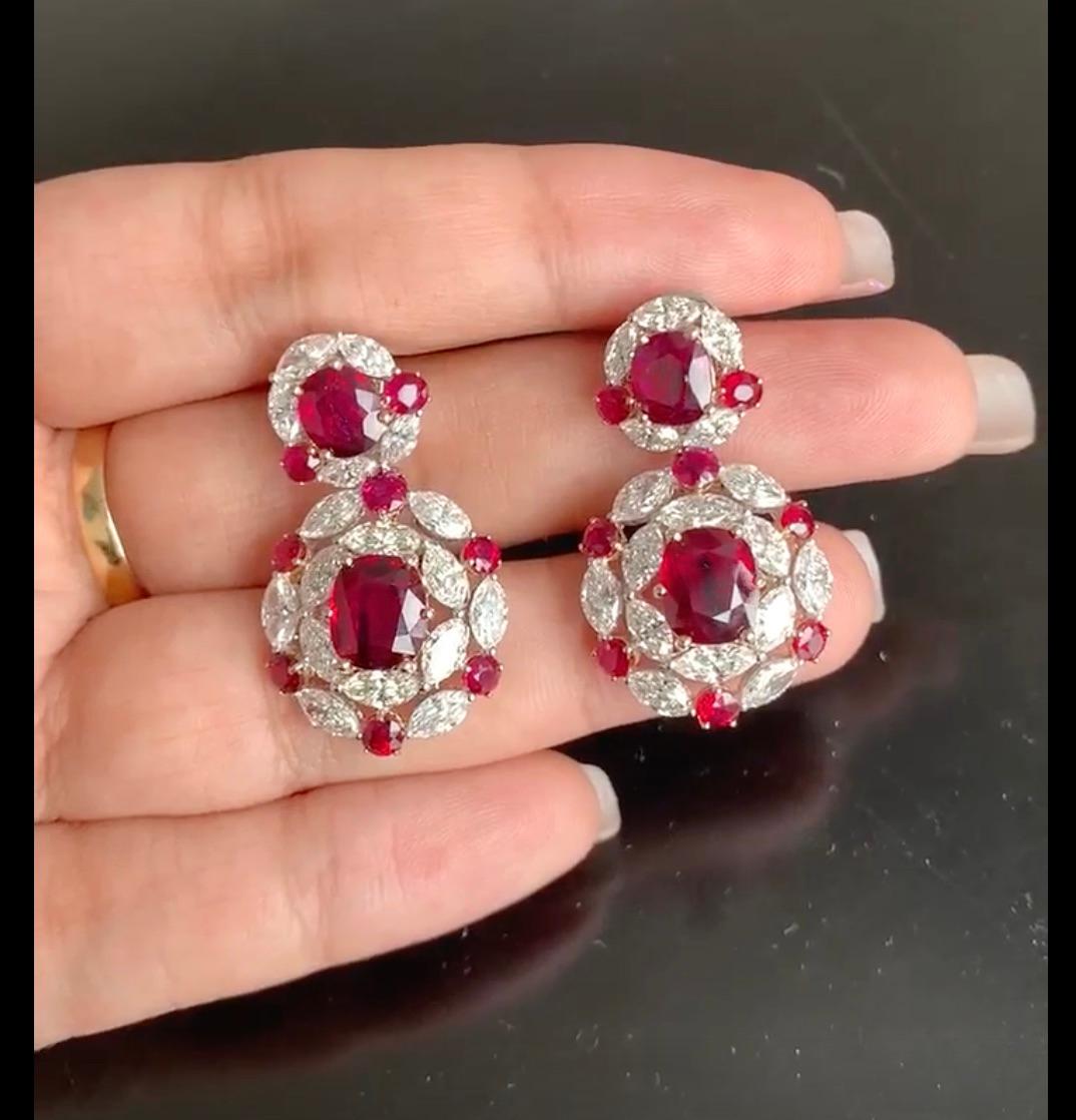 Orecchini con rubino di Birmania e diamanti di 11,88 carati certificati GRS in oro bianco 18 carati in vendita 2