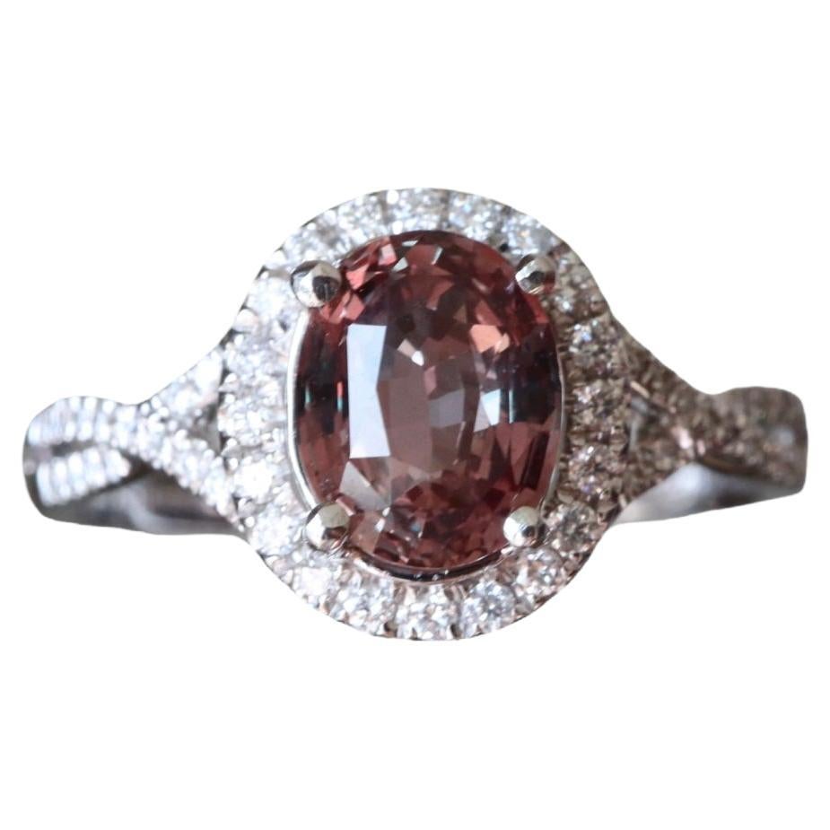 GRS certified 1.18Ct PADPARADSCHA sapphire and diamond ring in 18k solid gold For Sale