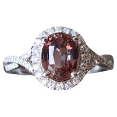 GRS certified 1.18Ct PADPARADSCHA sapphire and diamond ring in 18k solid gold