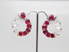 GRS Certified 11.99 Carat Burmese Unheated Ruby and Diamond Earring in 18k Gold