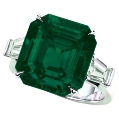 GRS Certified 12 Carat DEEP Green Emerald NO OIL Ring