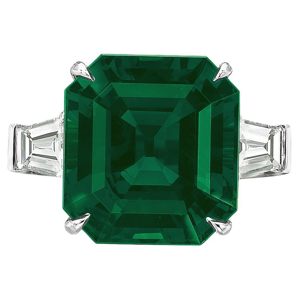 GRS Certified 12 Carat DEEP Green Emerald NO OIL Ring For Sale