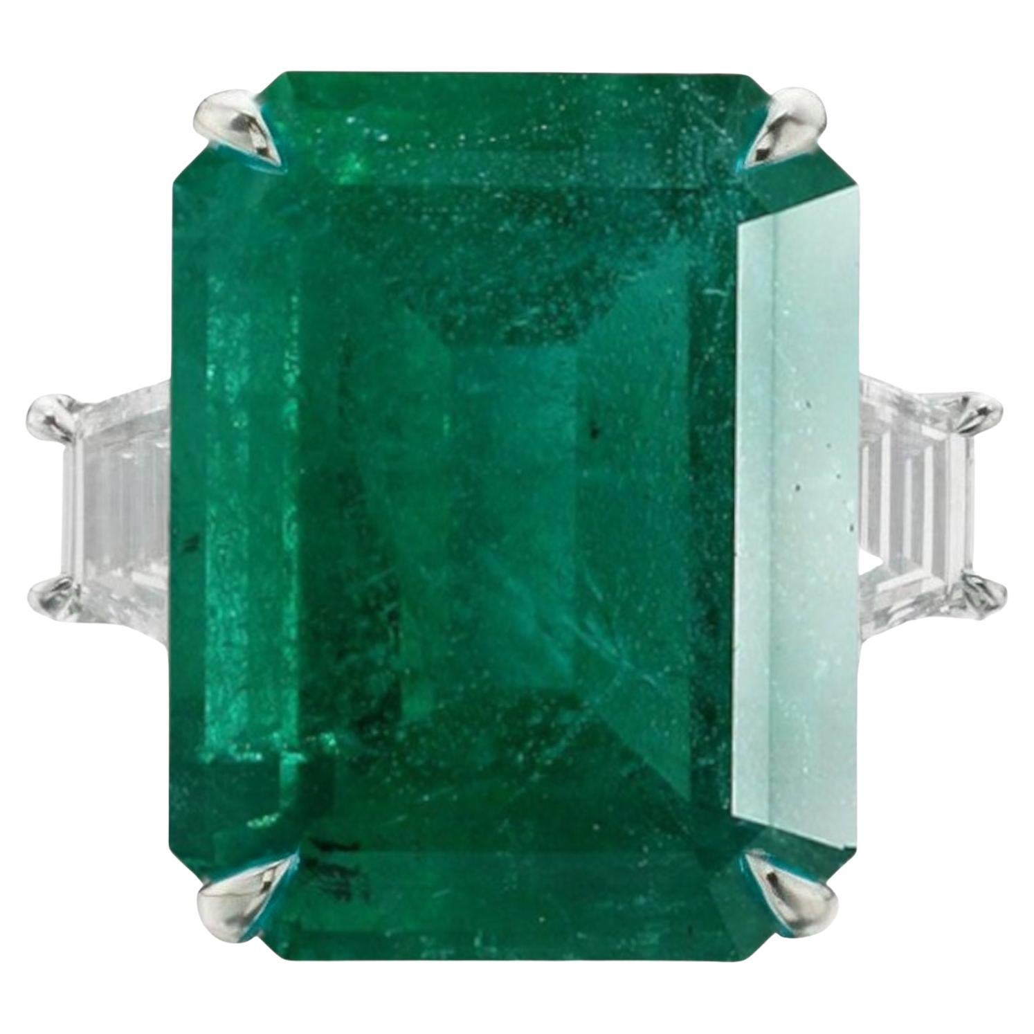GRS Certified 12 Carat Minor Oil Green Emerald 18k White Gold Ring