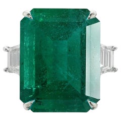 Bague en or blanc 18 carats certifiée GRS, émeraude verte d'huile de 12 carats