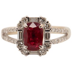 GRS Certified 1.24 Carat Burma Ruby Pigeon Blood Diamond 18 Karat Gold Ring