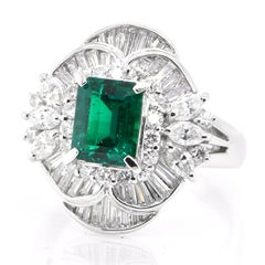 GRS Certified 1.24 Carat Mizo-Mined Colombian Emerald Ring Set in Platinum
