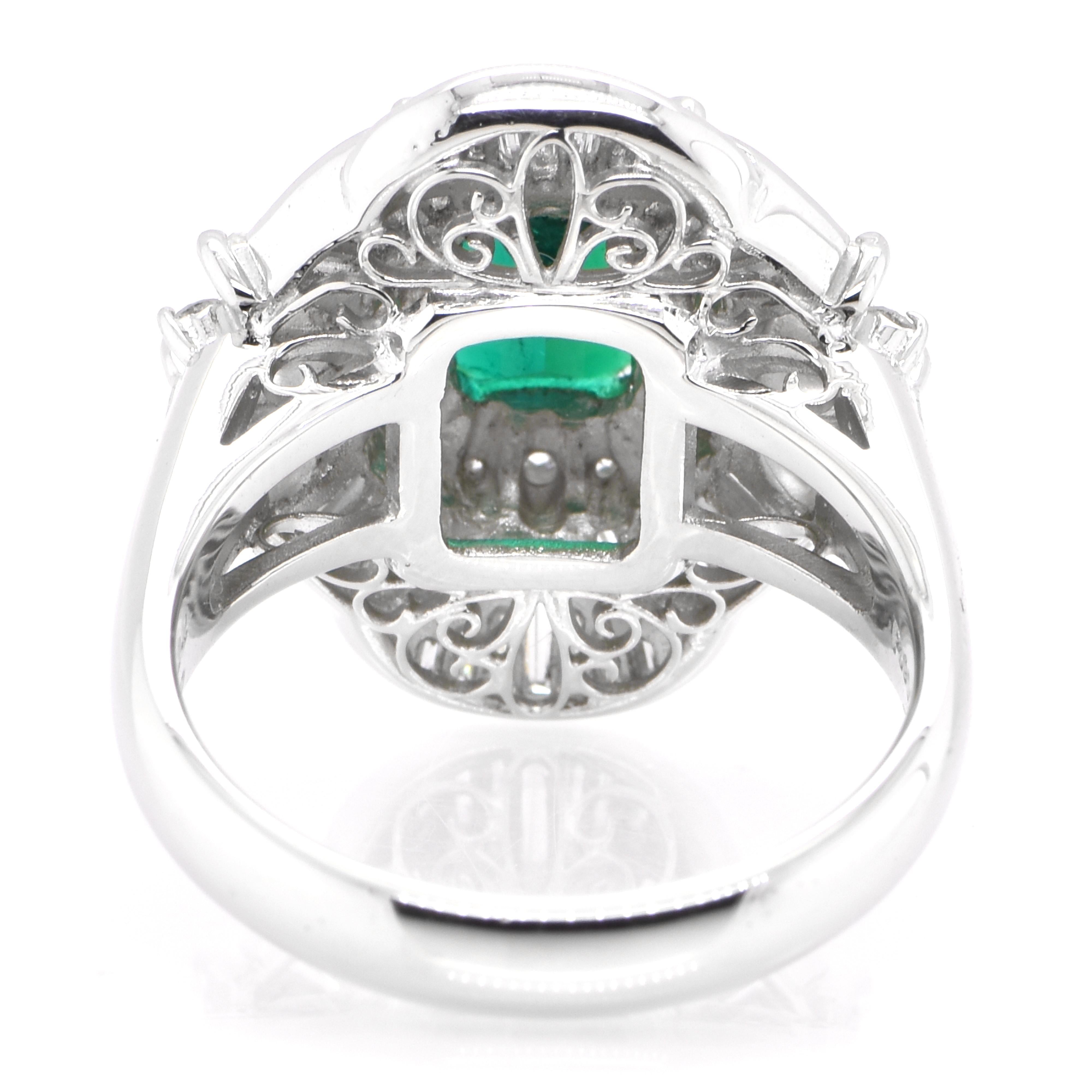 Women's GRS Certified 1.24 Carat Mizo-Mined Colombian Emerald Ring Set in Platinum For Sale
