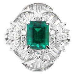 Vintage GRS Certified 1.24 Carat Mizo-Mined Colombian Emerald Ring Set in Platinum