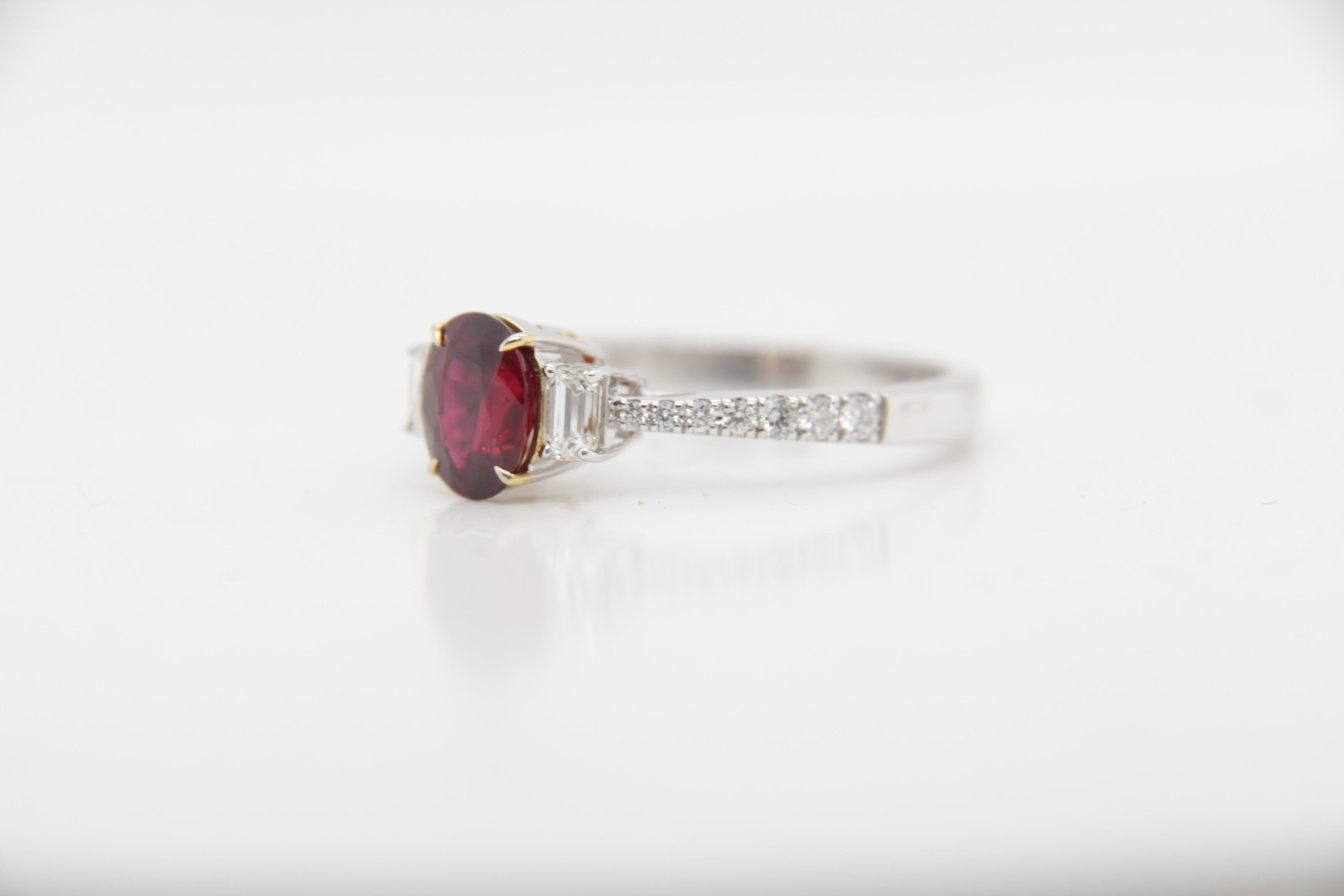 Oval Cut GRS Certified 1.25 Carat Burmese Ruby No Heat Pigeon Blood Ring in 18K Gold