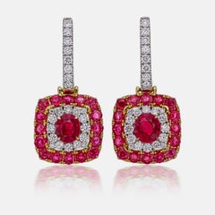 GRS Certified 1.26 Carat Pigeon Blood Ruby and Diamond Earrings