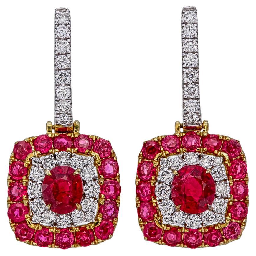 GRS Certified 1.26 Carat Pigeon Blood Ruby and Diamond Earrings For Sale