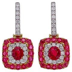 GRS Certified 1.26 Carat Pigeon Blood Ruby and Diamond Earrings