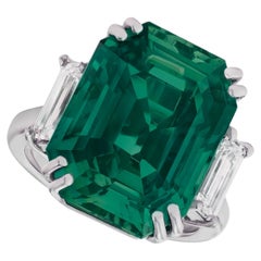 GRS Certified 12.60 Carat Green Emerald Trapezoid Ring