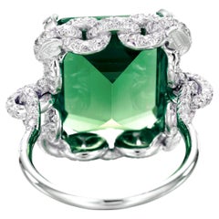 GRS Certified 12.60 Carat Zambian Emerald Diamond Ring