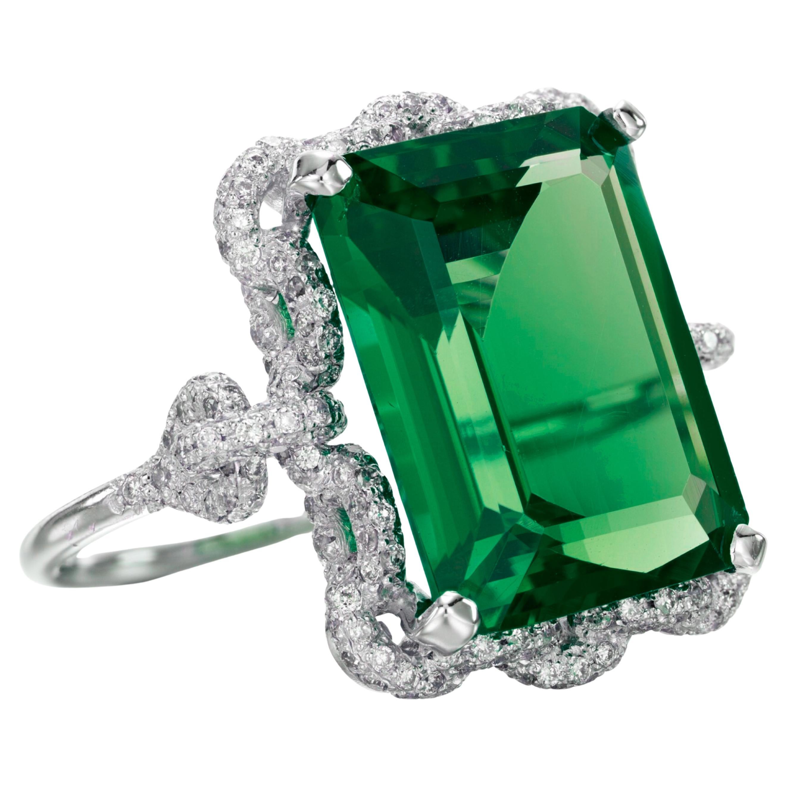 GRS-zertifizierter 12,60 Karat sambischer Smaragd-Diamantenring (Zeitgenössisch) im Angebot