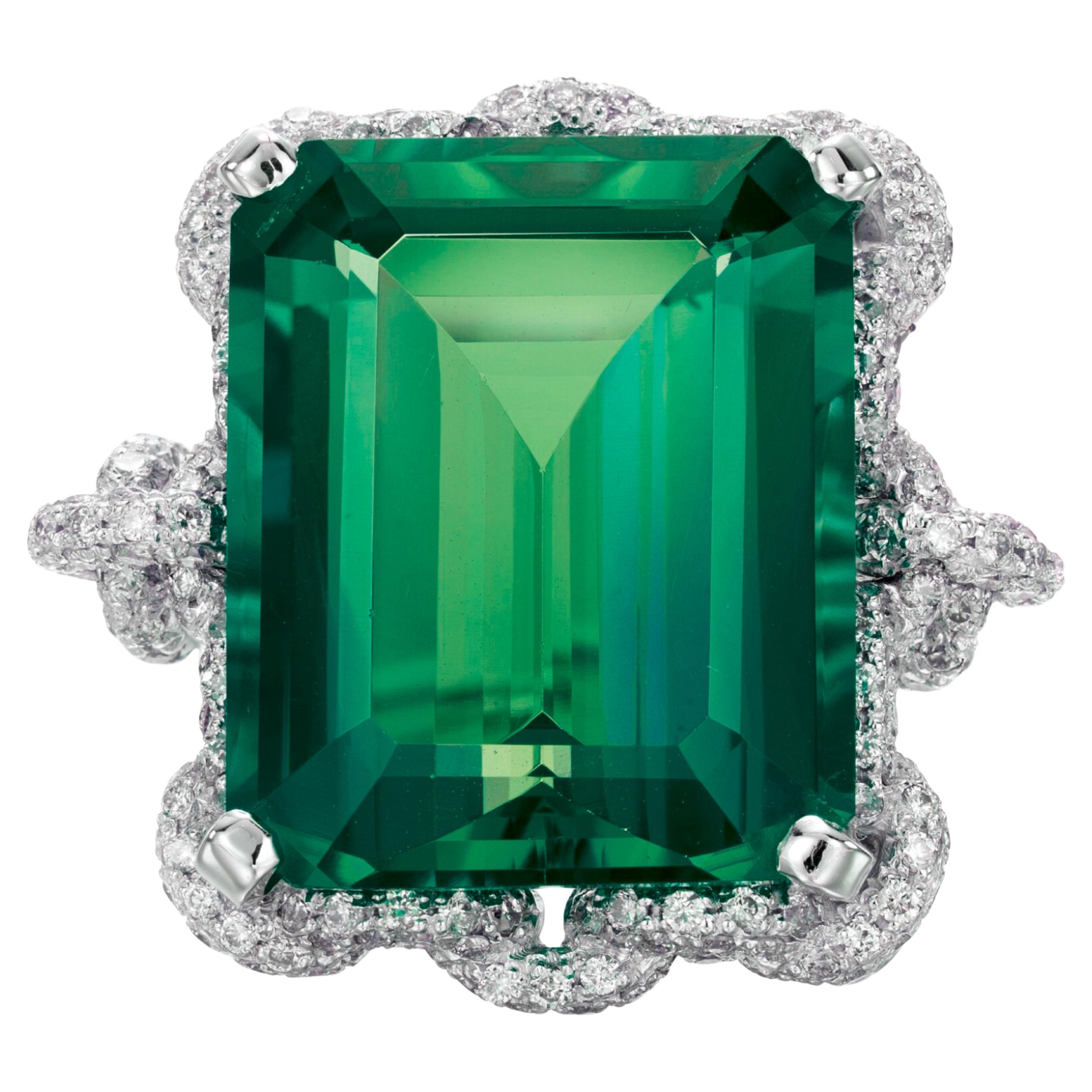 GRS-zertifizierter 12,60 Karat sambischer Smaragd-Diamantenring im Angebot