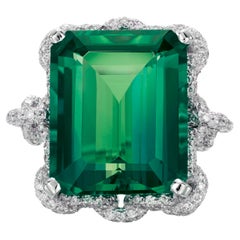 GRS Certified 12.60 Carat Zambian Emerald Diamond Ring GRS Certified 12.60 Carat Zambian Emerald Diamond Ring