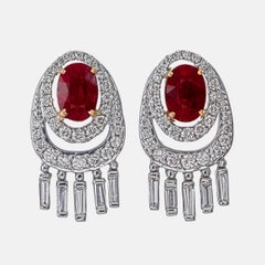 GRS Certified 1.27 Carat Burma Ruby Pigeon Blood And Diamond Earrings In 18K WG