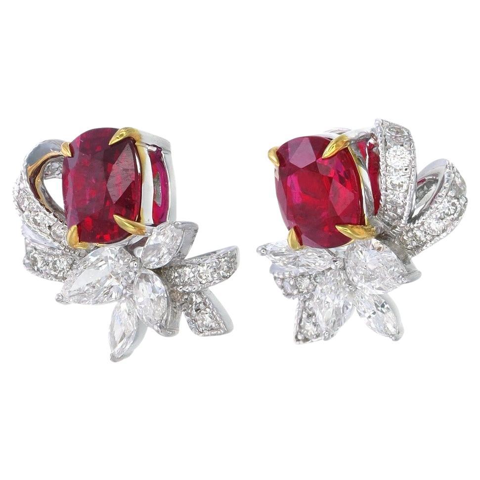 Introducing a brand new handcrafted ruby earring by Rewa Jewels. The earring’s center stones weigh 1.47ct and 1.16ct, are of Burmese origin and certified by Gem Research Swisslab (GRS) as natural, unheated, 'Pigeon blood' with certificate numbers