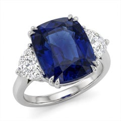 GRS Certified 12.88 Carat Cushion  Blue No Heat vivid Blue Sapphire Ring